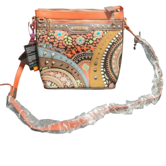 Nicole Lee Handbags - Nicole Lee Artistic Crossbody Bag with Orange and Brown Accents